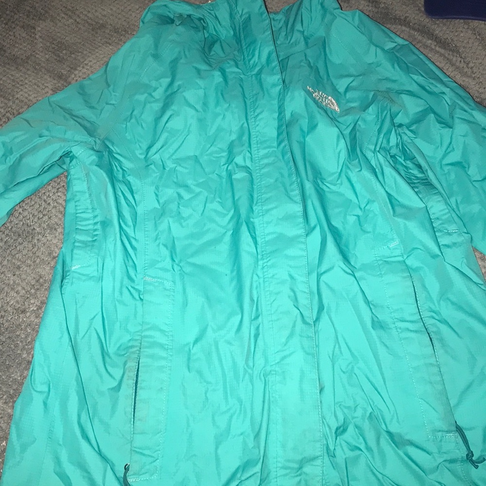 Aqua blue women’s north face wind shell